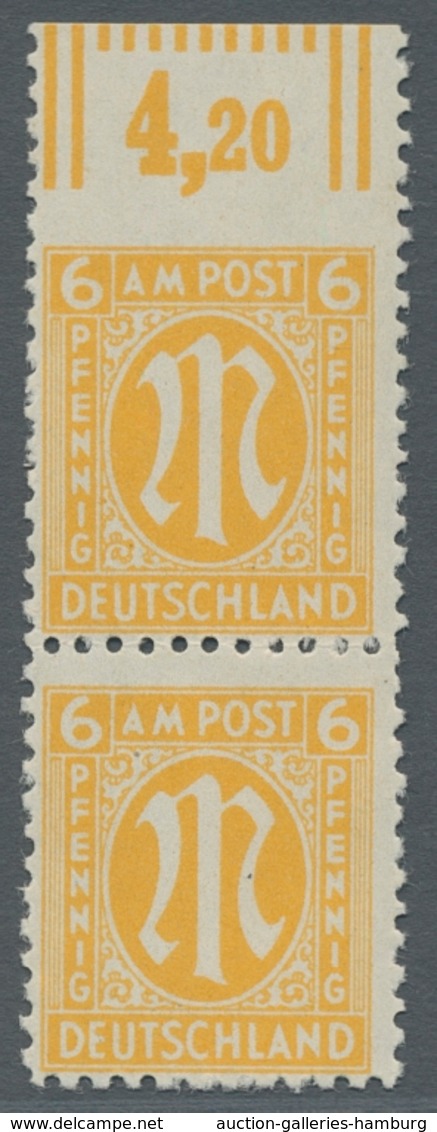 Bizone: 1945, Am-Post Deutscher Druck 6 Pfennig, Senkrechtes Postfrisches Paar Vom Oberrand, Obere M - Otros & Sin Clasificación