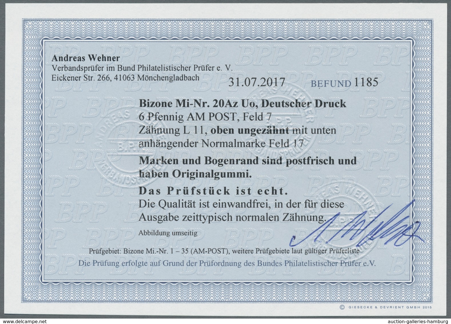 Bizone: 1945, Am-Post Deutscher Druck 6 Pfennig, Senkrechtes Postfrisches Paar Vom Oberrand, Obere M - Sonstige & Ohne Zuordnung