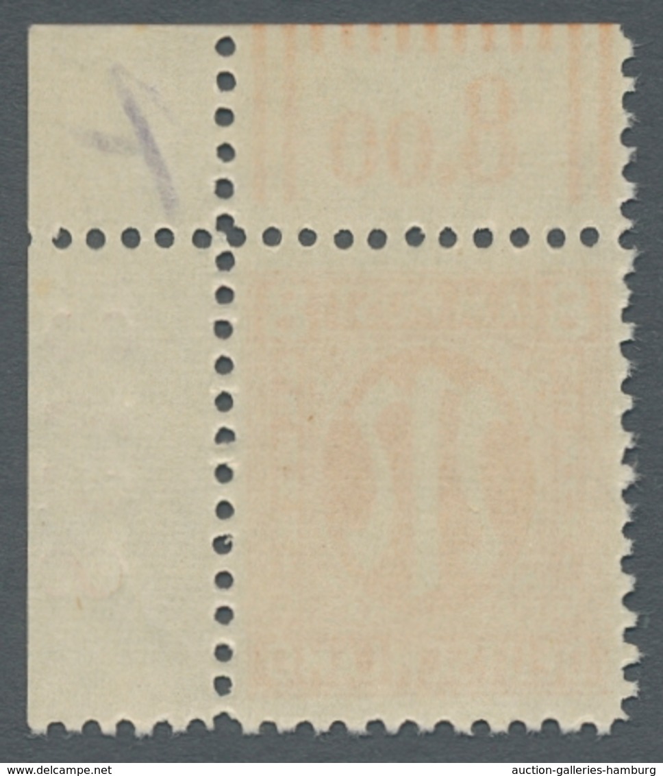 Bizone: 1945, "8 Pfg. Deutscher Druck Mit Vierstelliger Bogenzählnummer In Rot", Postfrischer Eckran - Autres & Non Classés