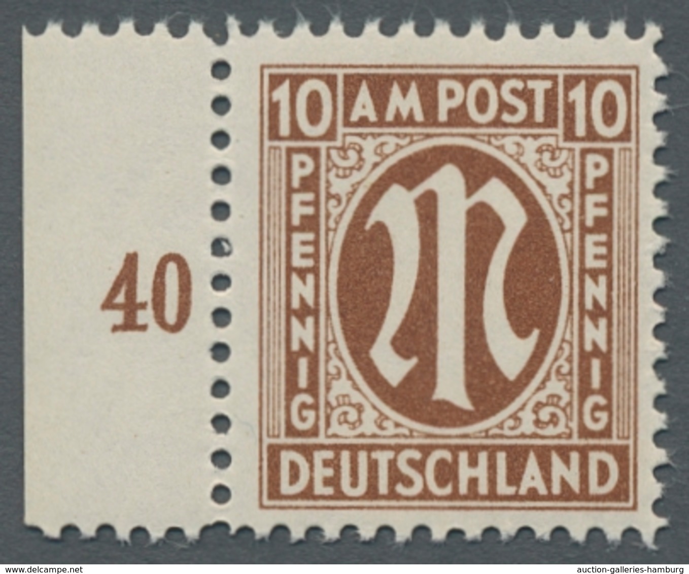 Bizone: 1945, "10 Pfg. Deutscher Druck Mit Zähnung 11 ½", Postfrischer Randwert Von Feld 61 Mit Feld - Otros & Sin Clasificación