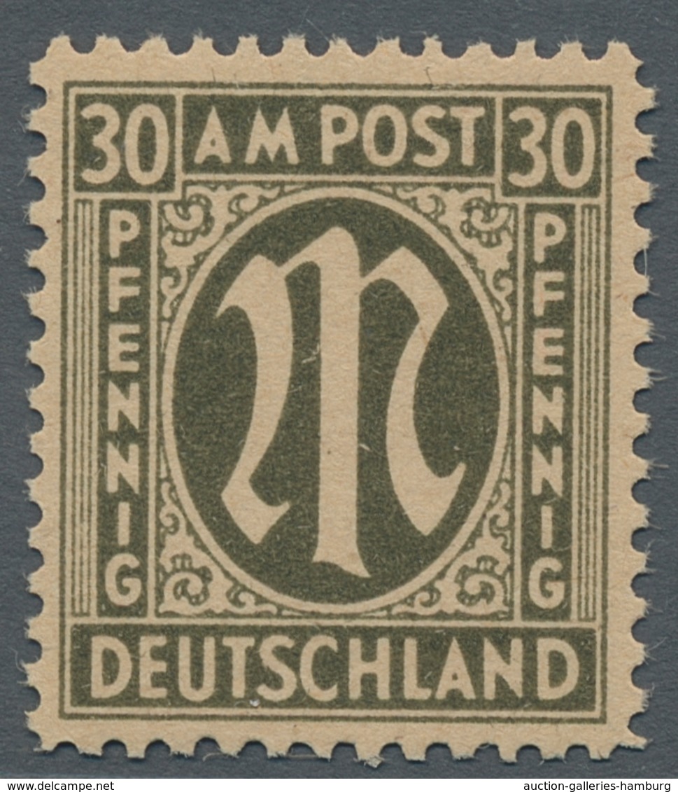 Bizone: 1945, AM-Post Probedruck 30 Pfennig Auf Graustichigem "Bremer" Papier, Tadellos Postfrisch, - Otros & Sin Clasificación