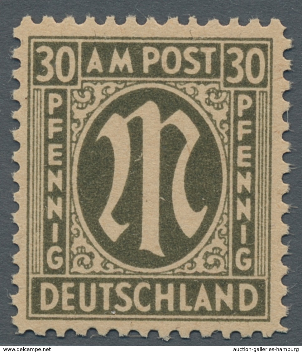 Bizone: 1945, AM-Post Probedruck 30 Pfennig Auf Graustichigem "Bremer" Papier, Tadellos Postfrisch, - Andere & Zonder Classificatie