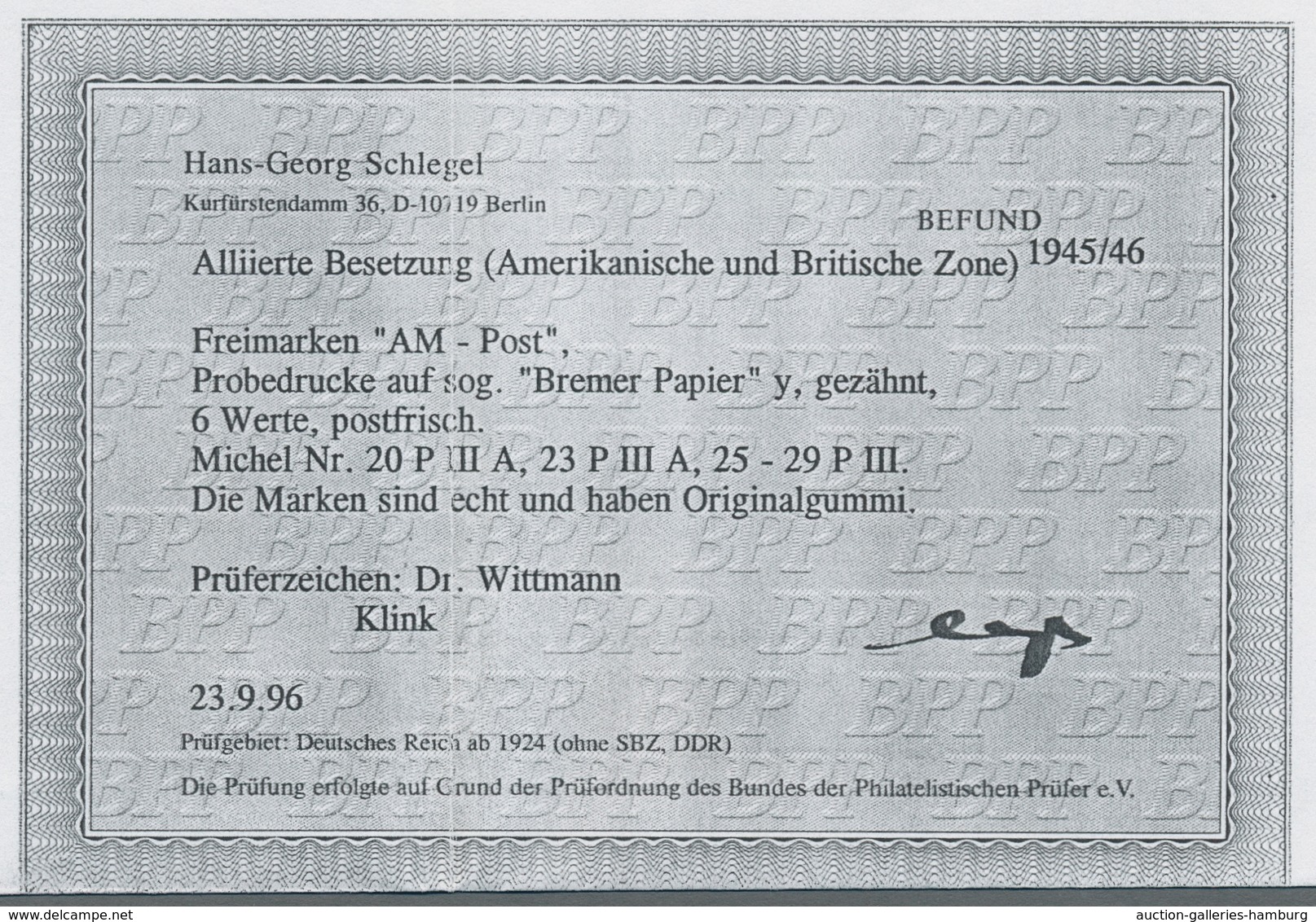 Bizone: 1945, AM-Post Probedruck 30 Pfennig Auf Graustichigem "Bremer" Papier, Tadellos Postfrisch, - Other & Unclassified