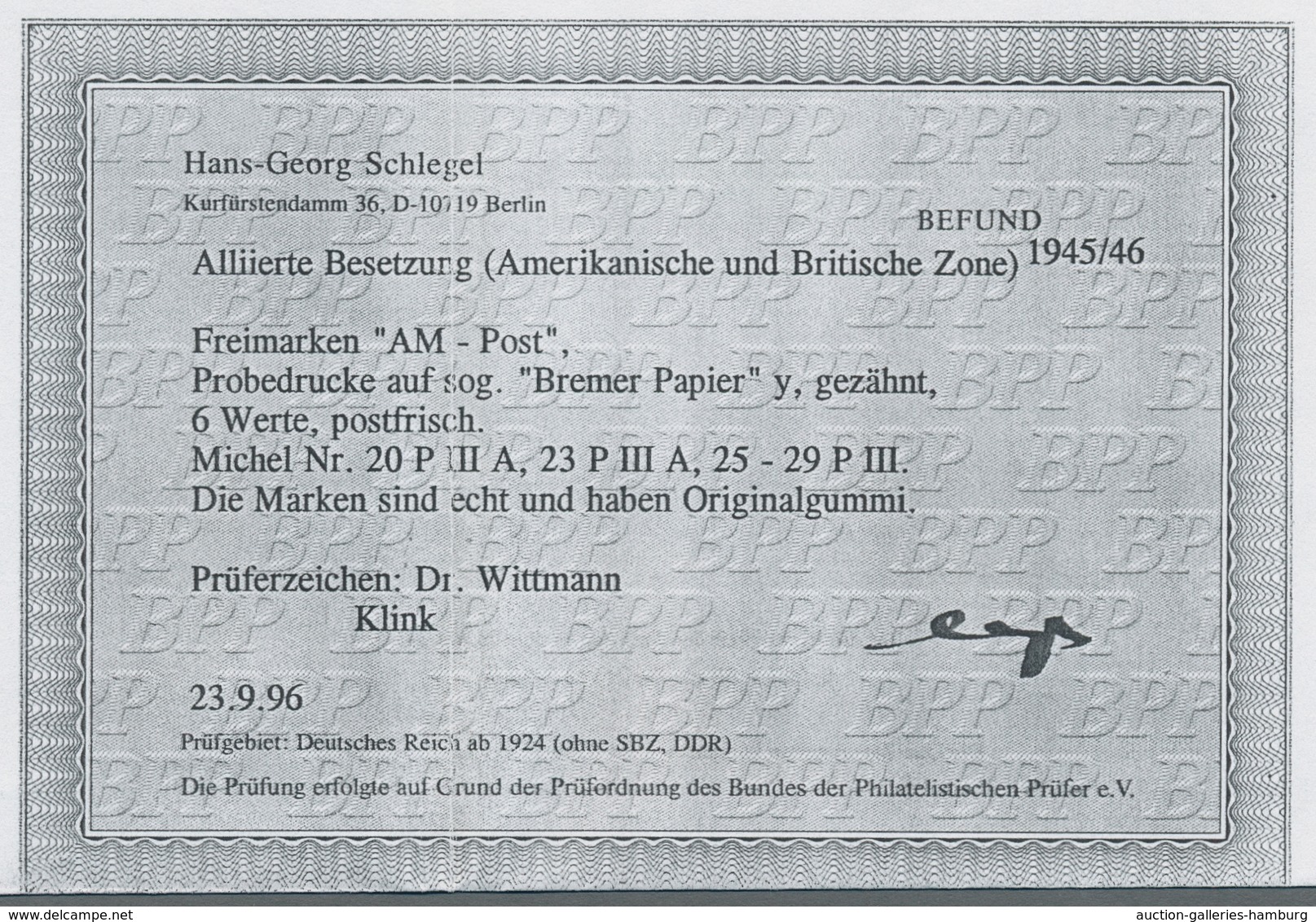 Bizone: 1945, AM-Post Probedruck 30 Pfennig Auf Graustichigem "Bremer" Papier, Tadellos Postfrisch, - Otros & Sin Clasificación