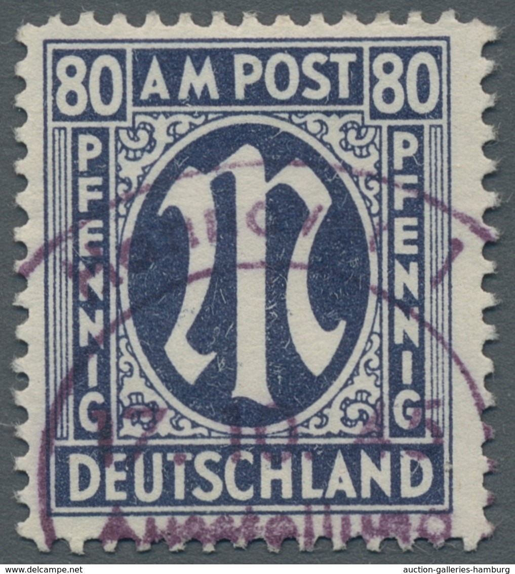 Bizone: 1945, AM-Post 80 Pfennig Schwarzviolettultramarin In Lilienzähnung 11 1/2 Und In Papier Z. D - Sonstige & Ohne Zuordnung