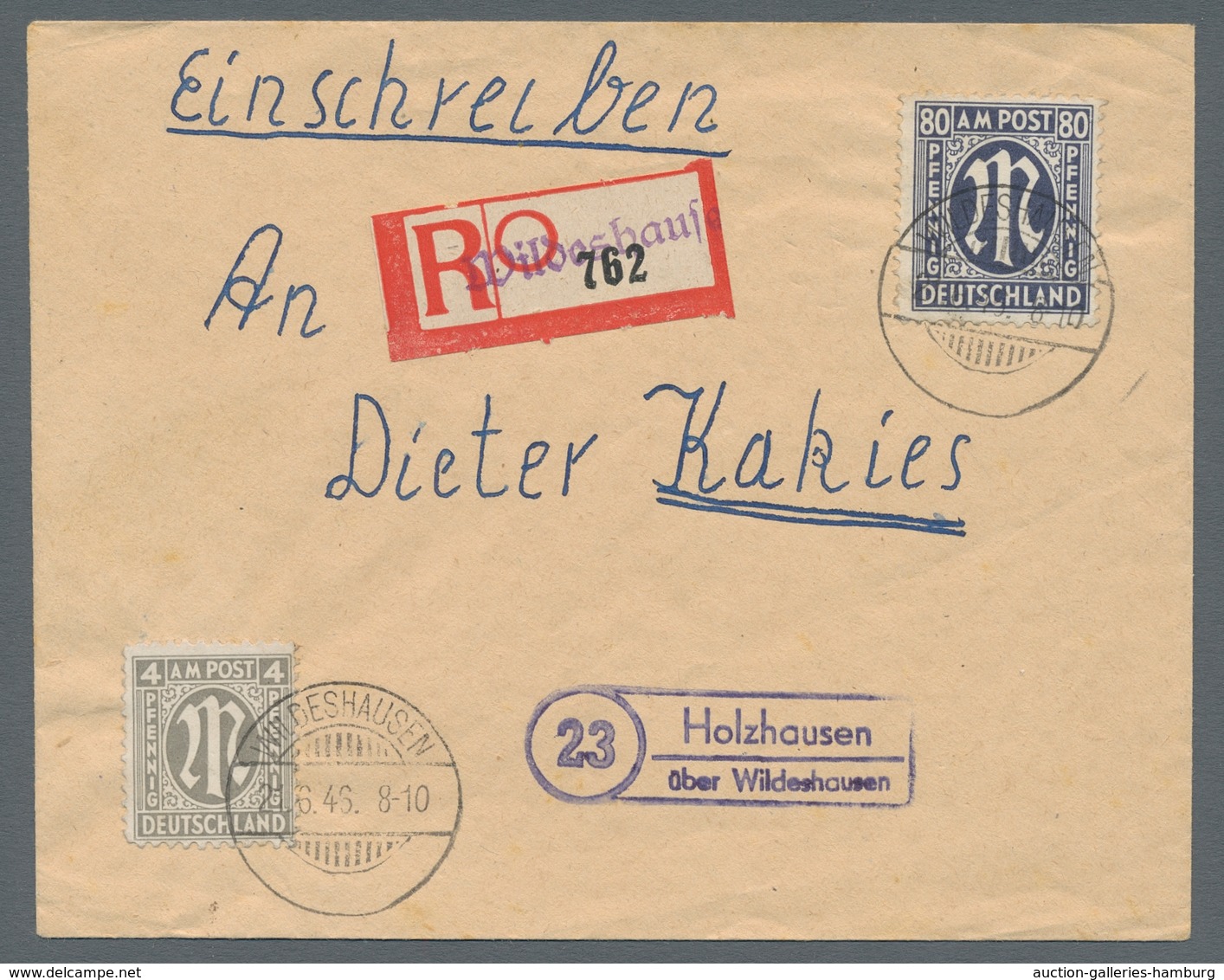 Bizone: 1945, AM-Post Deutscher Druck 80 Pfennig (abgelöst Und Mit Falz Befestigt) Als Attraktive Mi - Otros & Sin Clasificación