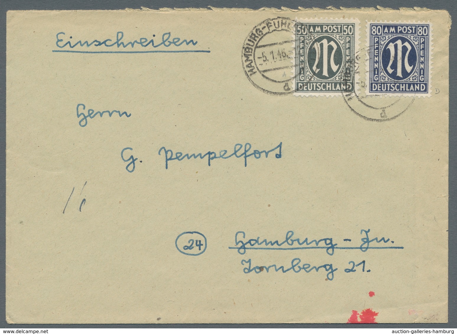 Bizone: 1946, "80 Pfg. Deutscher Druck Mit Zähnung D", Mit Zusatzfrank. Auf überfrank. Ortsbrief HAM - Sonstige & Ohne Zuordnung