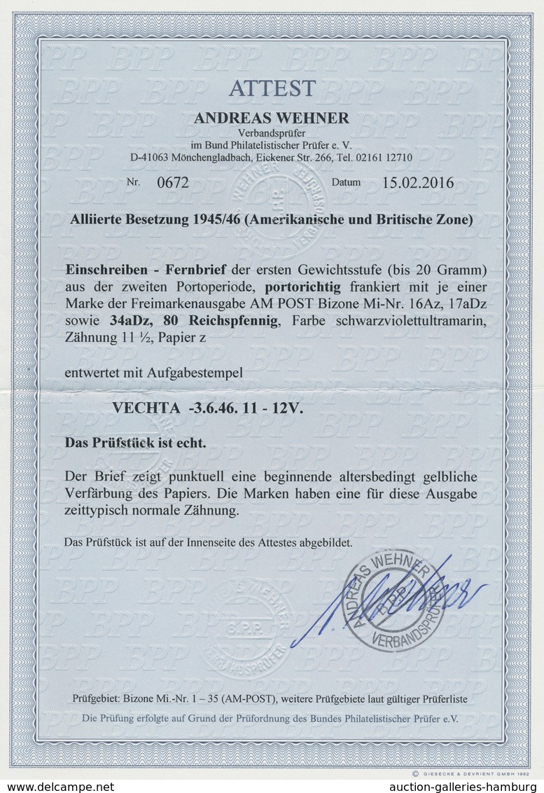 Bizone: 1945, AM-Post Deutscher Druck 80 Pfennig Als Attraktive Mischfrankatur Mit Zwei Weiteren AM- - Andere & Zonder Classificatie