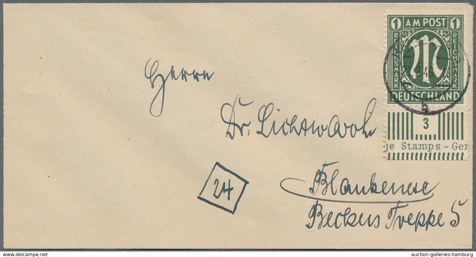 Bizone: 1945, 1 RM AM-Post Vom Unterrand (Reihennummer 1 - 4) Gestempelt "HAMBURG" Je Auf 4 Adressie - Autres & Non Classés