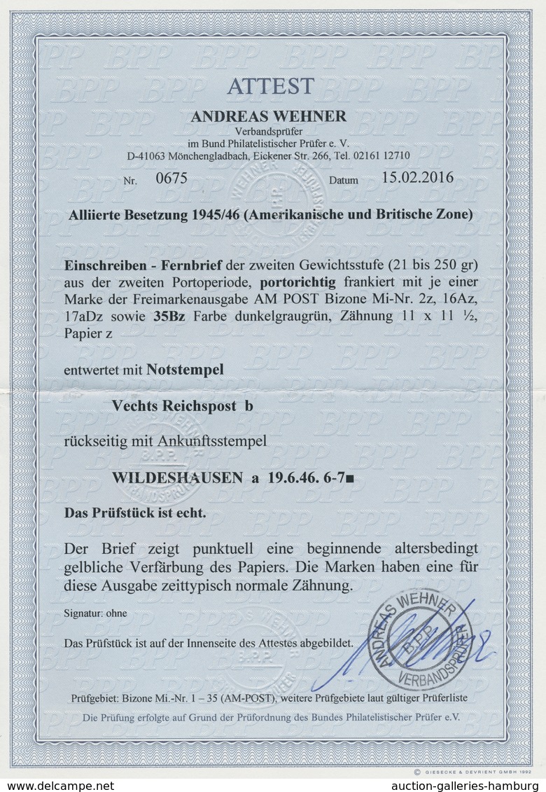 Bizone: 1945, AM-Post Deutscher Druck 1 Mark Als Besonders Attraktive Mischfrankatur Mit Drei Weiter - Sonstige & Ohne Zuordnung