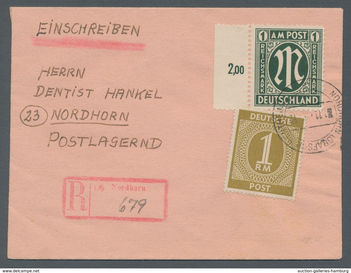 Bizone: 1946, Wertstufengleiche Mischfrankatur Der 1 Mark AM-Post Und 1 Mark Ziffernserie Der Kontro - Sonstige & Ohne Zuordnung