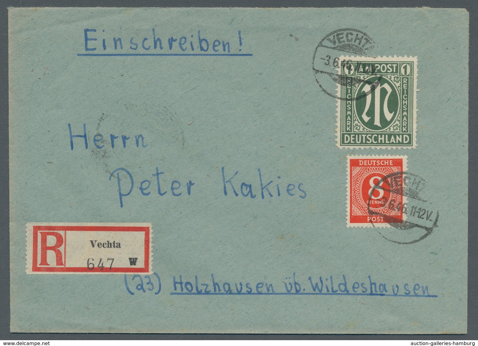 Bizone: 1945, AM-Post Deutscher Druck 1 Mark In Mischfrankatur Mit Kontrollrat 8 Pfg. Als Portoricht - Other & Unclassified