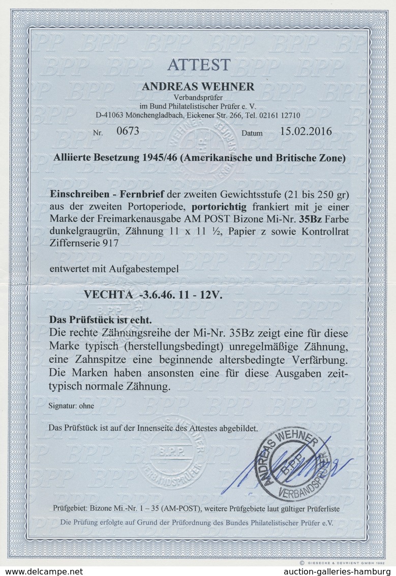 Bizone: 1945, AM-Post Deutscher Druck 1 Mark In Mischfrankatur Mit Kontrollrat 8 Pfg. Als Portoricht - Autres & Non Classés