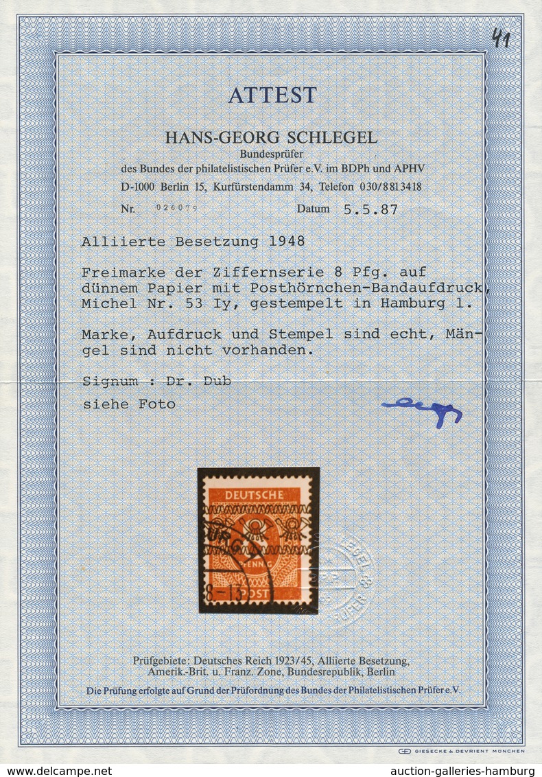 Bizone: 1948, 8 Pfg Band/Ziffer Auf Dünnem Papier Mit Klarem Teilstempel HAMBURG 1 In Einwandfreier - Andere & Zonder Classificatie