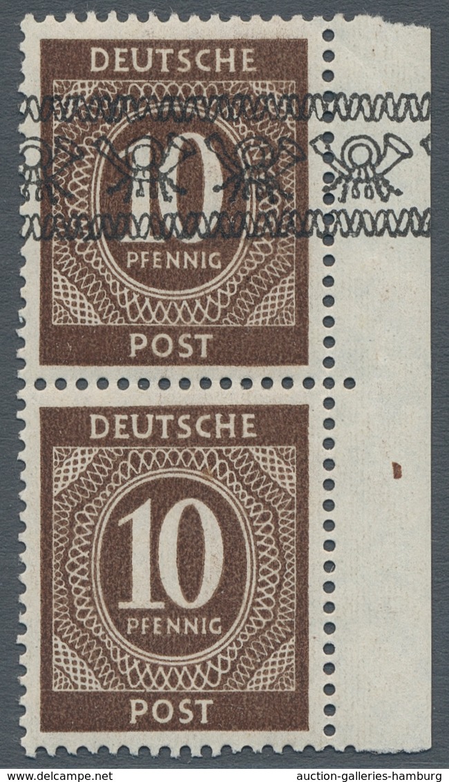 Bizone: 1948, Bandaufdruck Auf 10 Pfennig Ziffer, Senkrechtes Paar Obere Marke Mit, Untere Marke Ohn - Autres & Non Classés