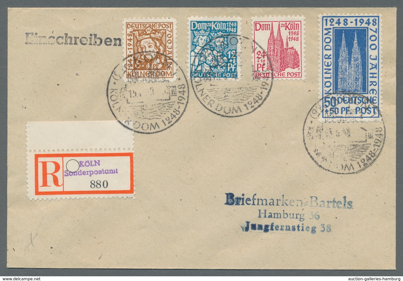 Bizone: 1948, "50 + 50 Pfg. Kölner Dom Mit Seltenem PLF I", Mit SST Gestempelter Wert Auf Satz-R-Bri - Sonstige & Ohne Zuordnung