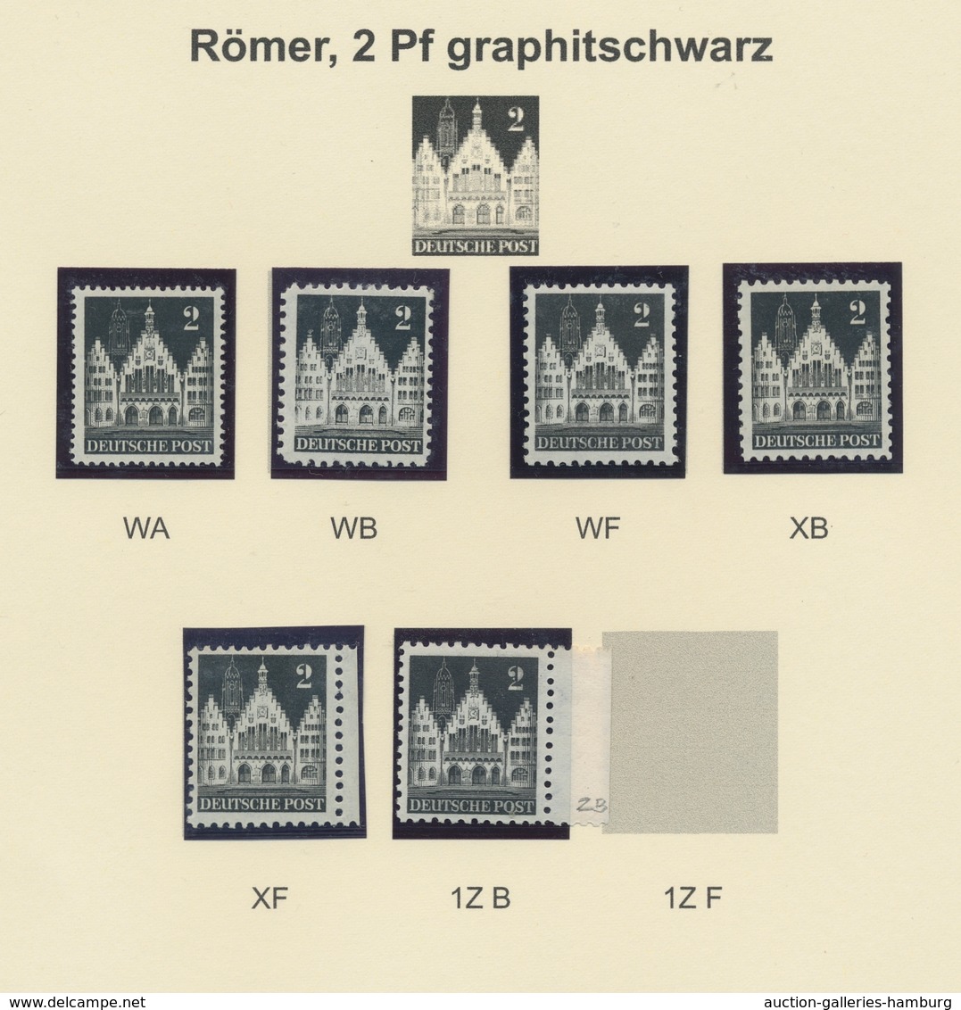 Bizone: 1948, Bauten-Spezialsammlung Von 35 Weit- Und Enggezähnten Werten Der 2 Pfennig Schwarz Auf - Otros & Sin Clasificación