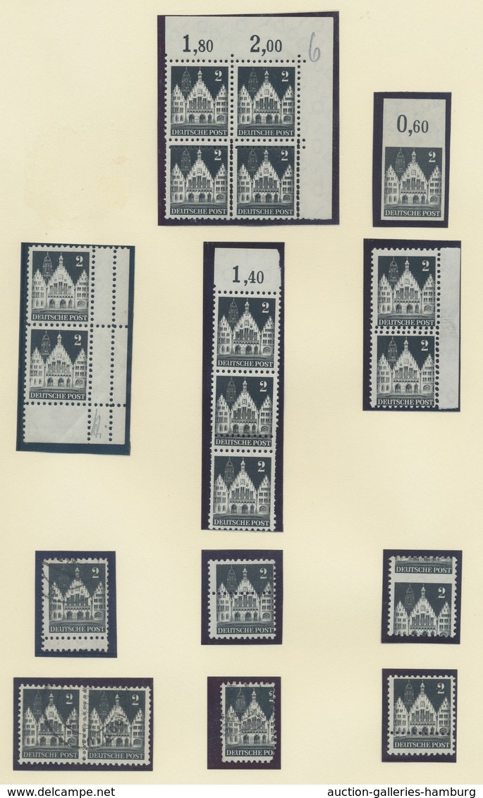 Bizone: 1948, Bauten-Spezialsammlung Von 35 Weit- Und Enggezähnten Werten Der 2 Pfennig Schwarz Auf - Autres & Non Classés