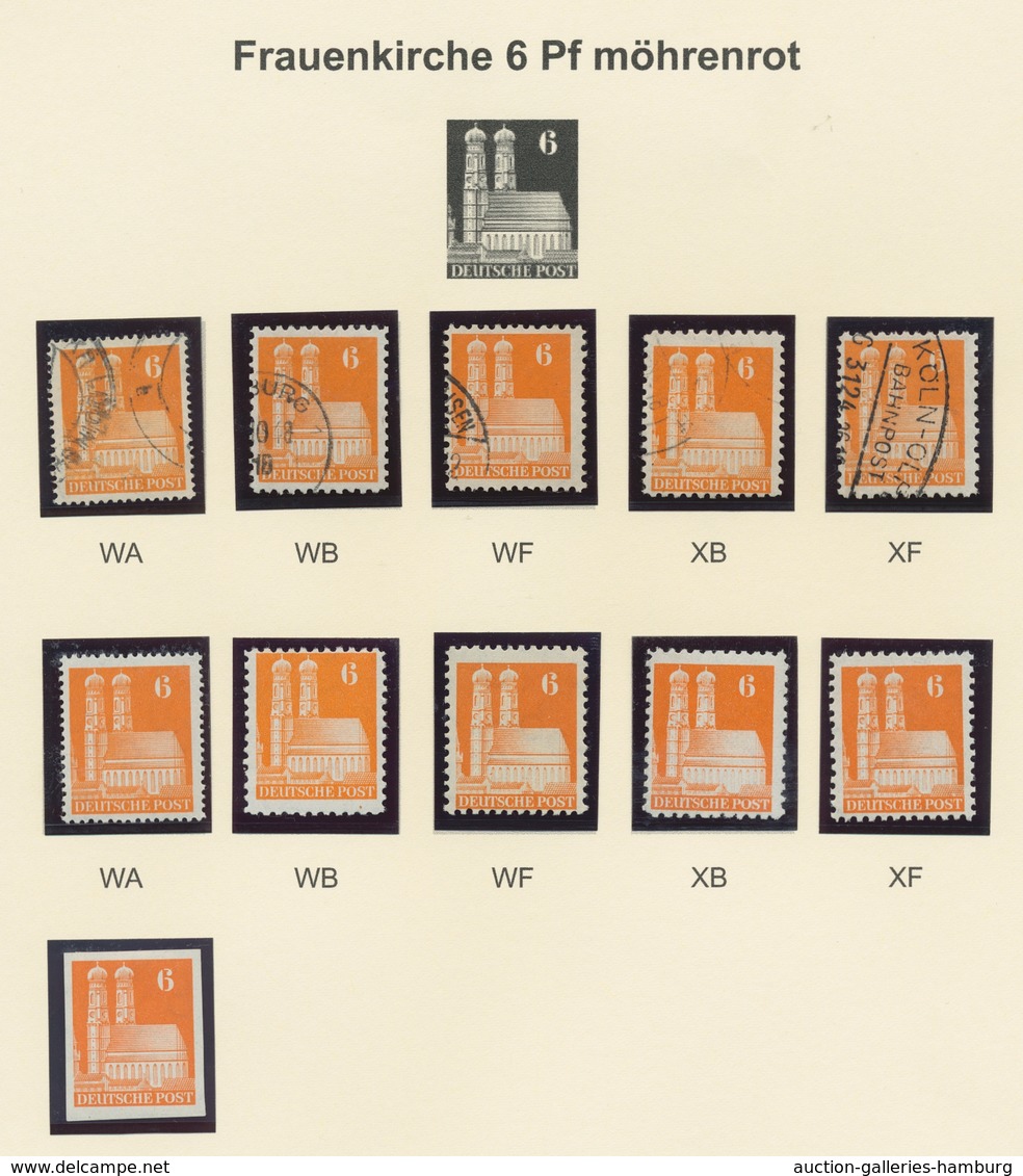 Bizone: 1948, Bauten-Spezialsammlung Von 46 Weit- Und Enggezähnten Werten Der 6 Pfennig Braunorange - Sonstige & Ohne Zuordnung