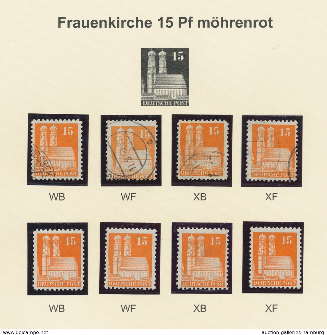 Bizone: 1948, Bauten-Spezialsammlung Von 27 Weit- Und Enggezähnten Werten Der 15 Pfennig Orange Und - Sonstige & Ohne Zuordnung