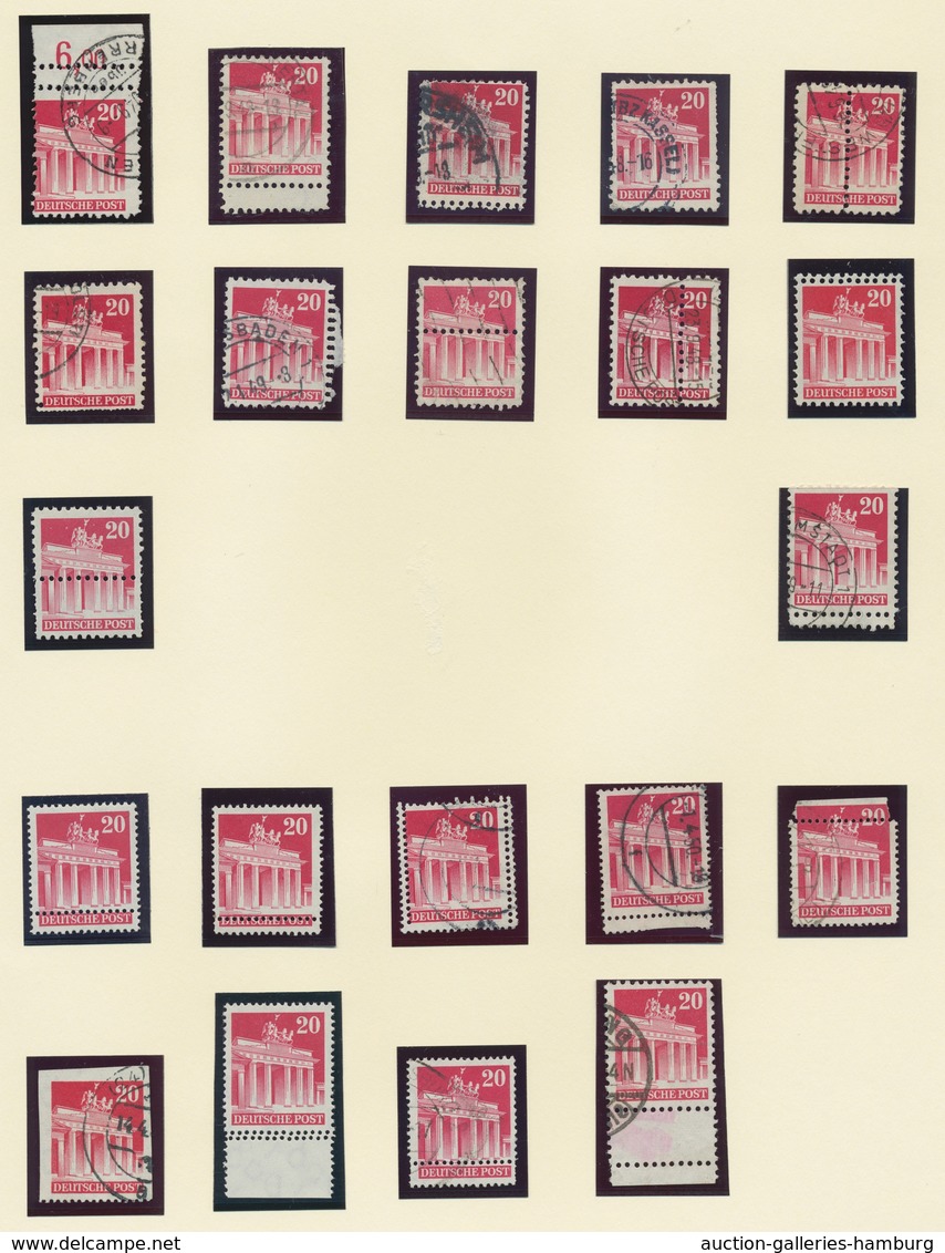 Bizone: 1948, Bauten-Spezialsammlung Von 74 Weit- Und Enggezähnten Werten Der 20 Pfennig Karminrot A - Autres & Non Classés