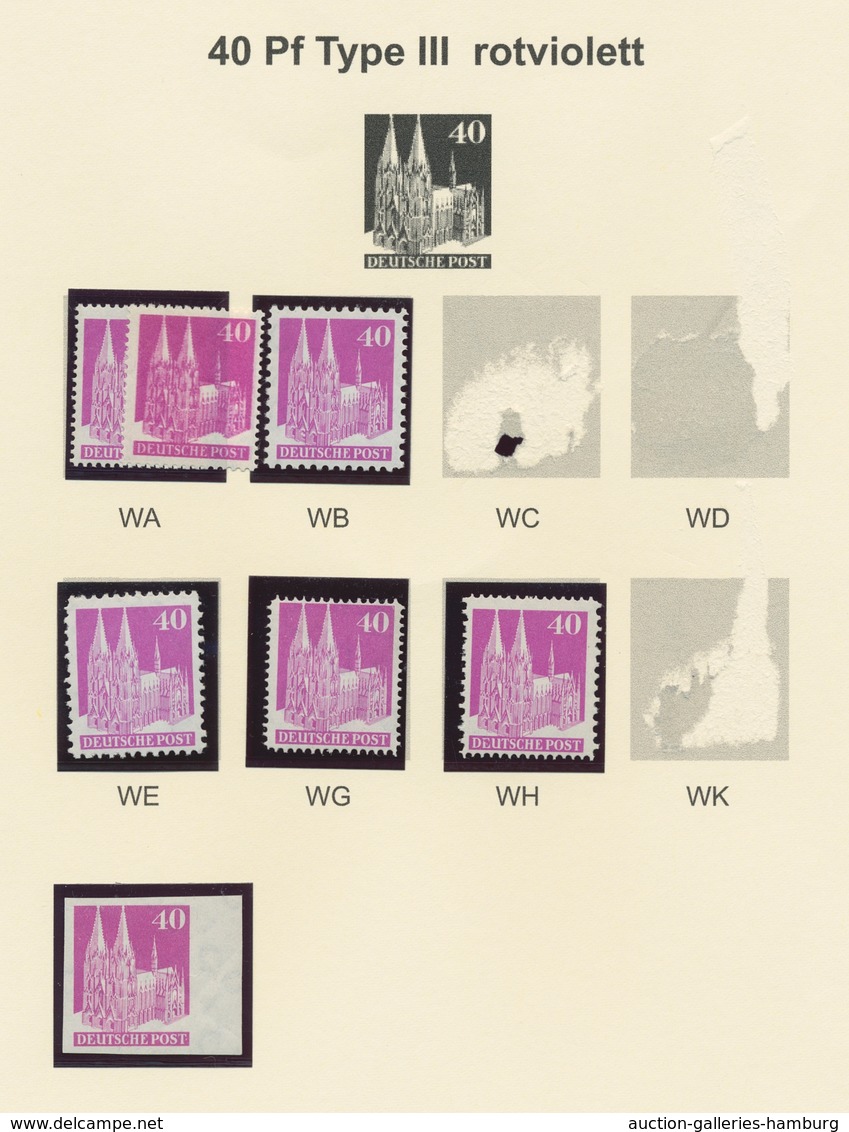 Bizone: 1948, Bauten-Spezialsammlung von etwa 120 weit- und enggezähnten Werten der 40 Pfennig purpu