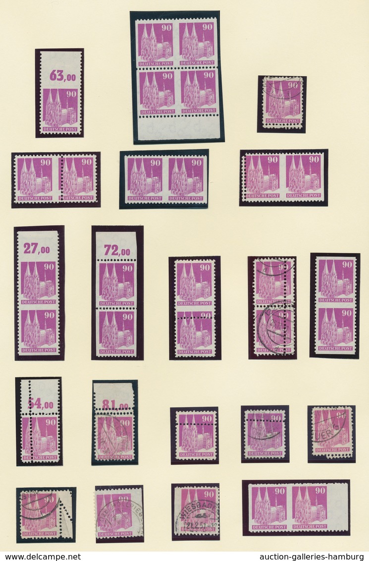 Bizone: 1948, Bauten-Spezialsammlung von 94 weit- und enggezähnten Werten der 90 Pfennig purpur auf