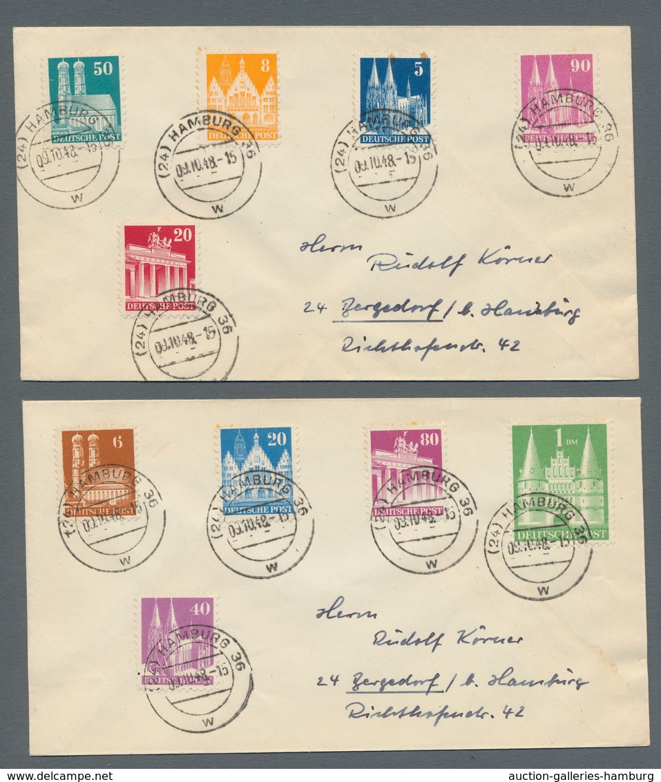 Bizone: 1948, "Bauten Weite Zähnung", Kompletter Satz Inkl. Markwerte Auf Fünf Sammlerbriefen Von HA - Sonstige & Ohne Zuordnung