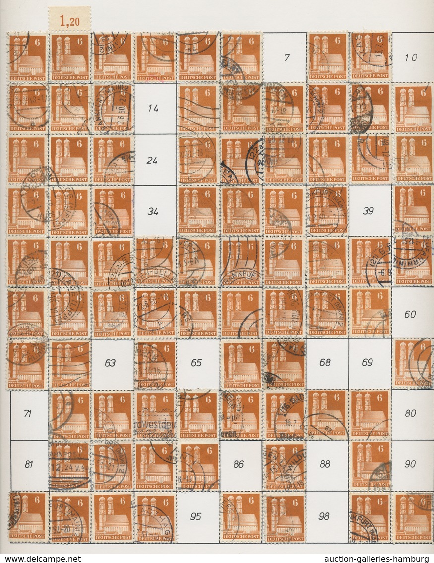 Bizone: 1948, Bauten 6 Pfennig Lebhaft- Bis Dunkelbraunorange Weitgezähnt. Partie In Einem Album Mit - Autres & Non Classés