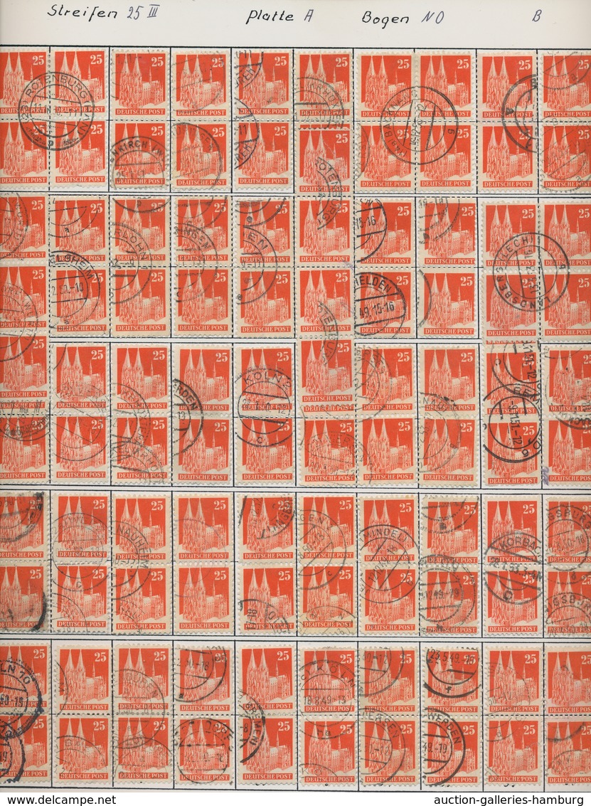 Bizone: 1948, Bauten 25 Pfennig Orangerot Weitgezähnt In Type III Aus Platte A. Partie Von über 1.40 - Autres & Non Classés