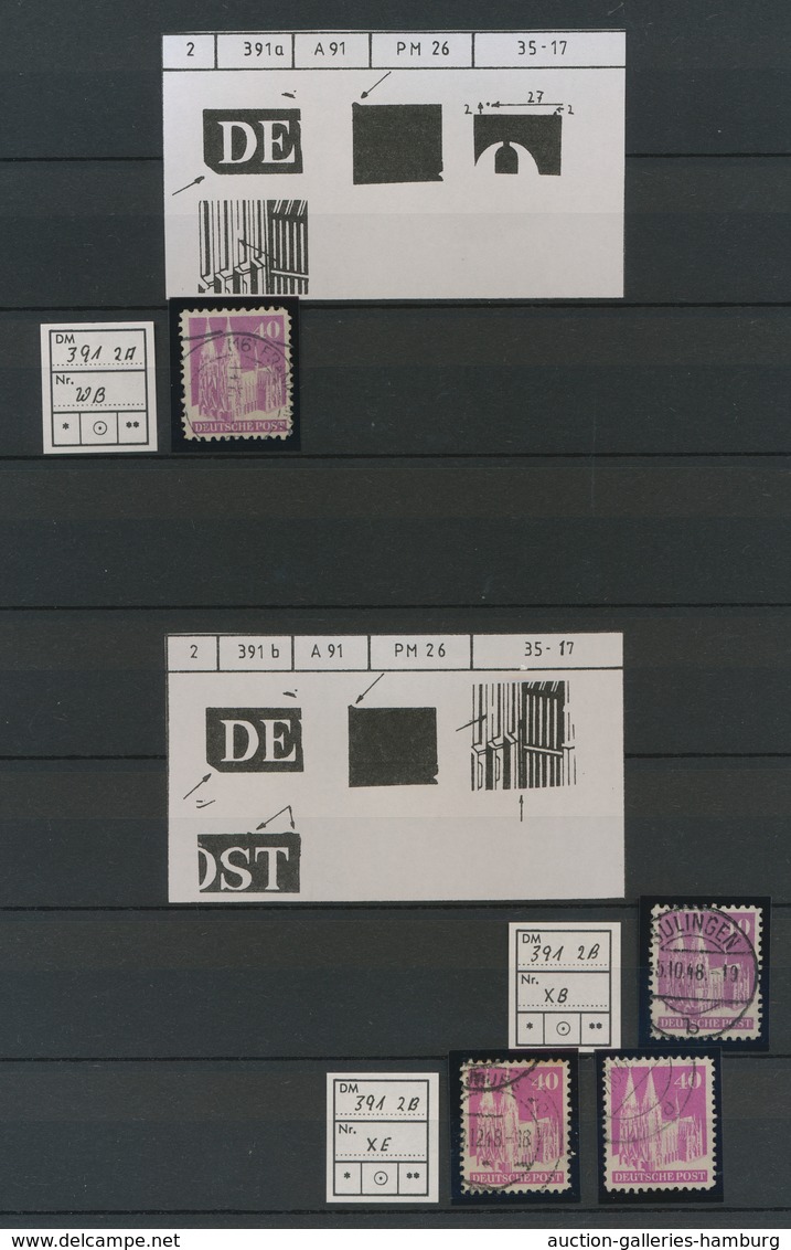 Bizone: 1948, Bauten 40 Pfennig Purpur Weitgezähnt. Spezialsammlung Von Etwa 240 Gestempelten Werten - Autres & Non Classés