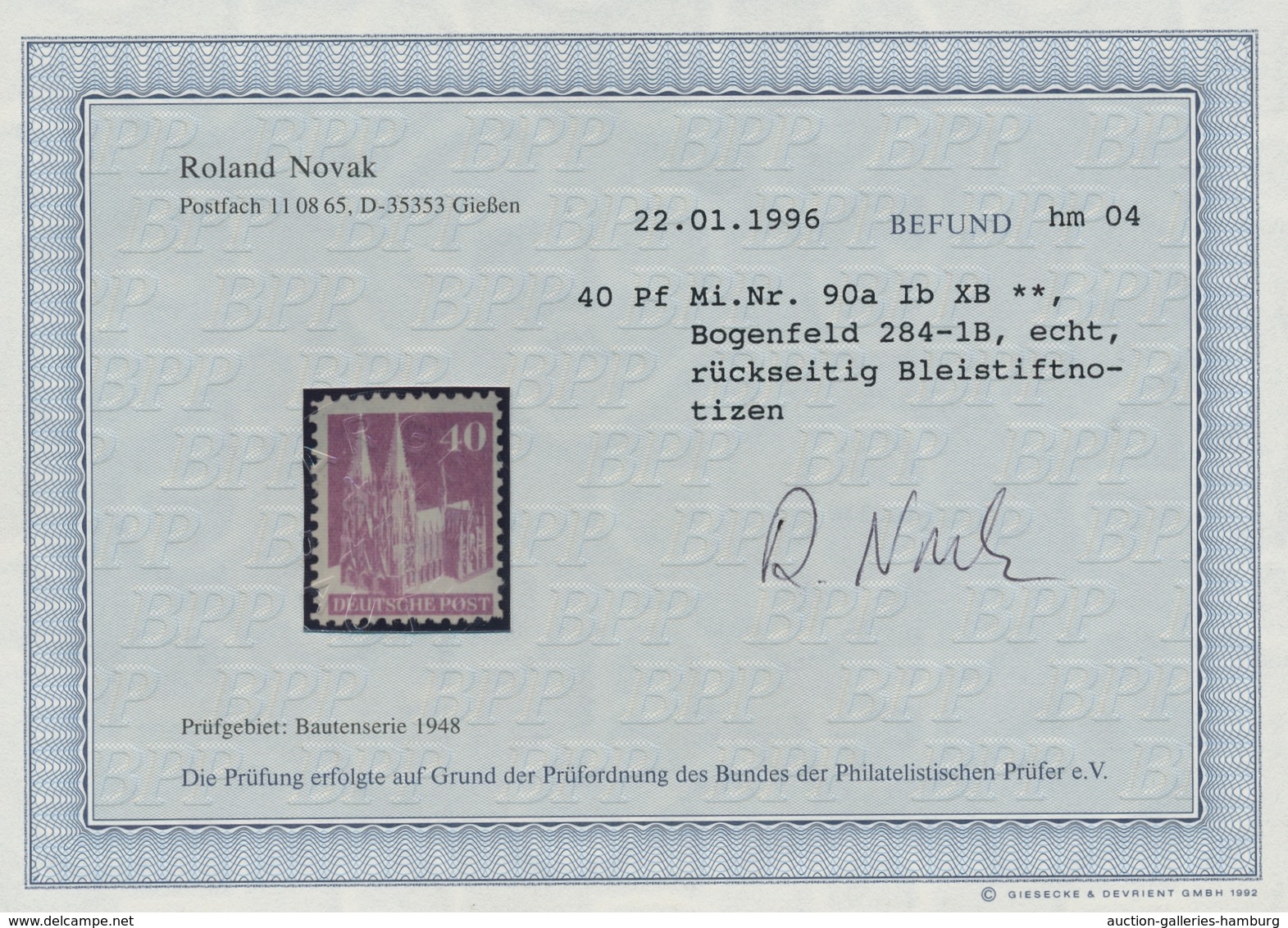 Bizone: 1948, Bauten 40 Pfennig In Der Farbe Hell- Bis Mittelvilettpurpur, In Type Ib, Mit Wasserzei - Autres & Non Classés