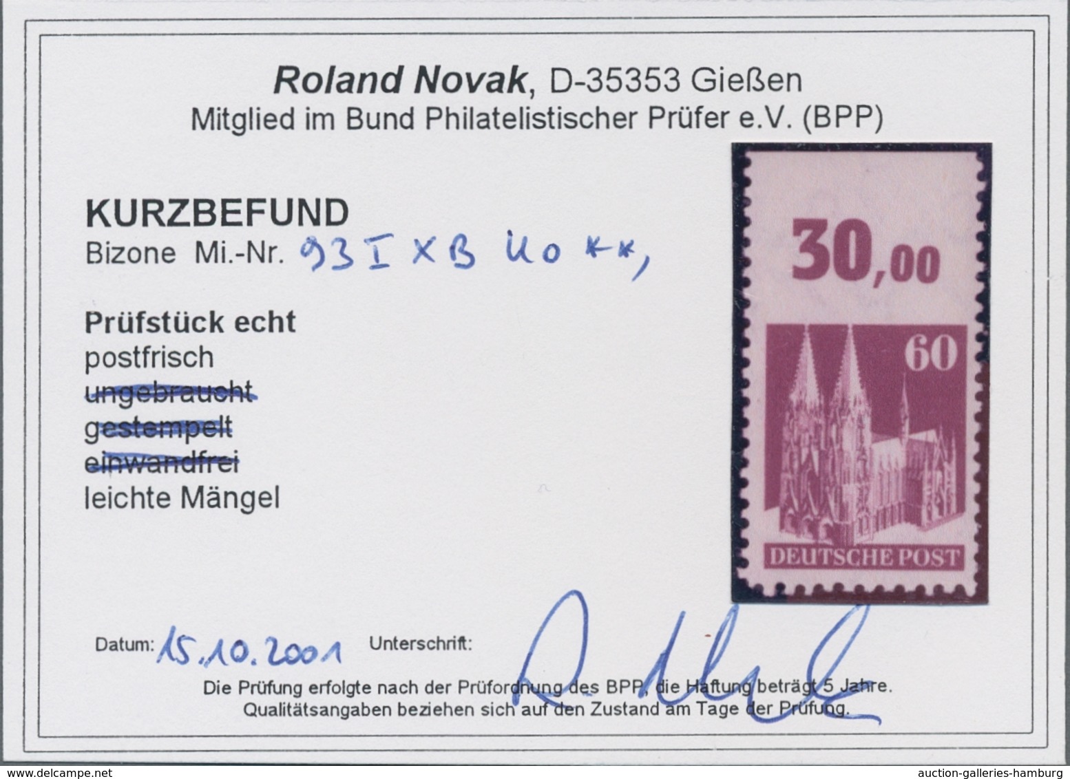 Bizone: 1948, Bauten 60 Pfennig Dunkelbraunlila Weitgezähnt Oben Ungezähnt Vom Oberrand In Type I Mi - Autres & Non Classés