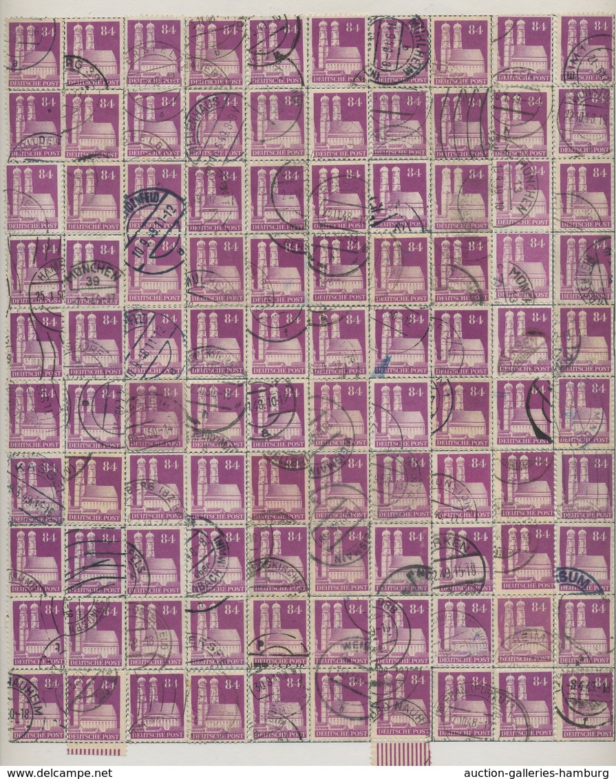 Bizone: 1948, Bauten 84 Pfennig Dunkel- Bis Violettpurpur Weitgezähnt. Partie Von 400 Gestempelten W - Autres & Non Classés