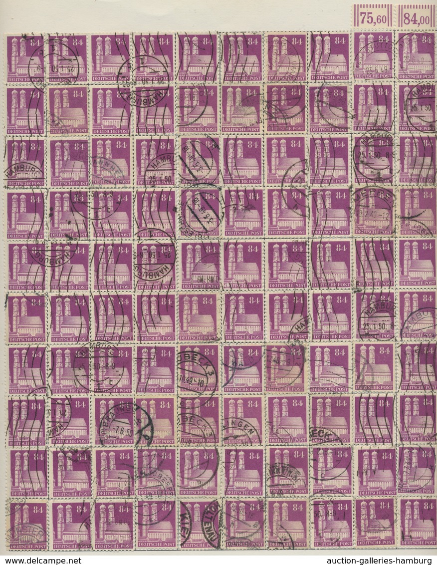 Bizone: 1948, Bauten 84 Pfennig Dunkel- Bis Violettpurpur Weitgezähnt. Partie Von 400 Gestempelten W - Autres & Non Classés