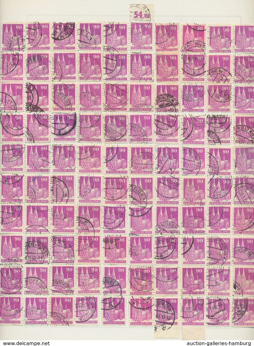 Bizone: 1948, Bauten 90 Pfennig Lilapurpur Weitgezähnt. Partie In Einem Album Mit Etwa 5.200 Gestemp - Autres & Non Classés
