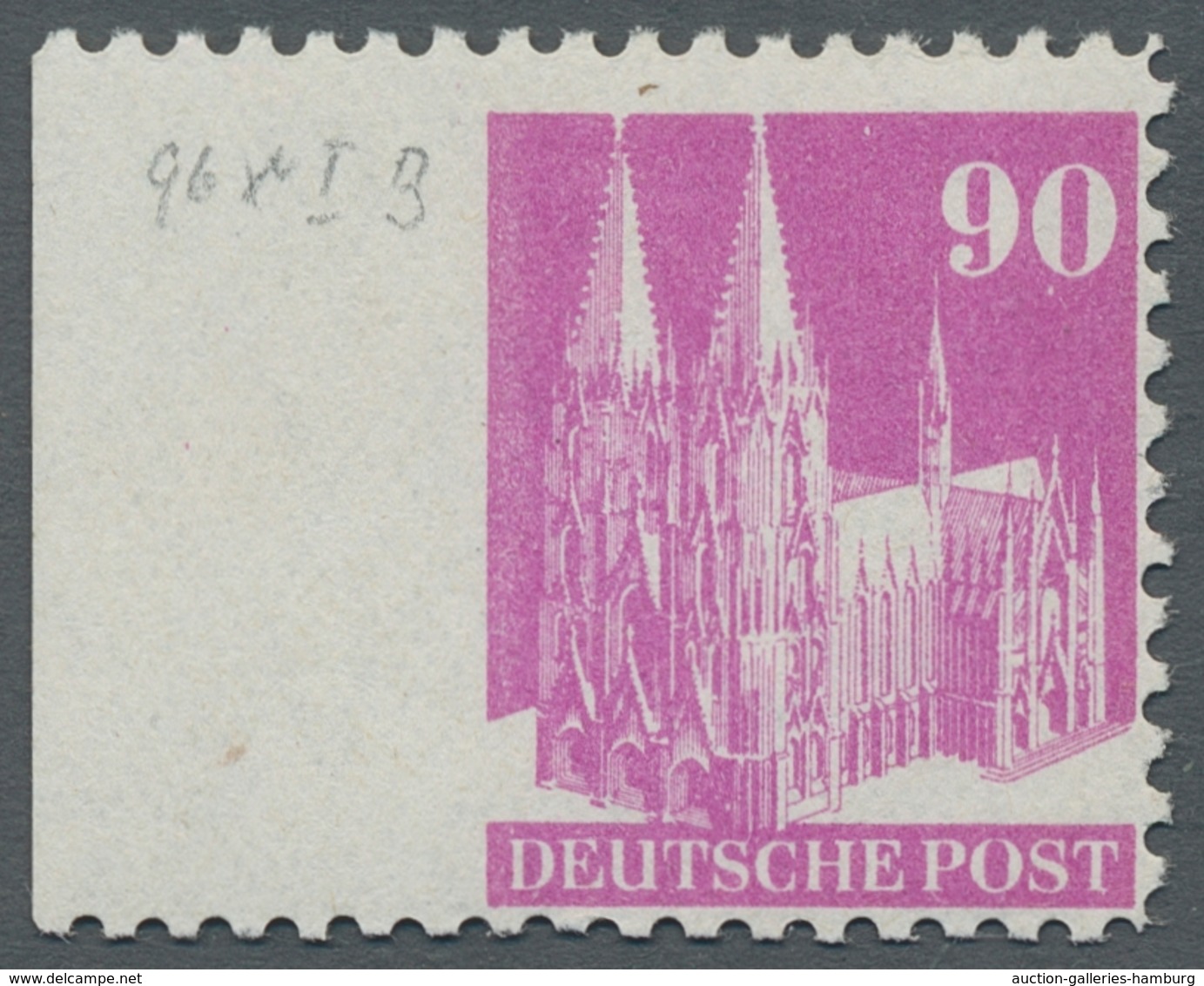 Bizone: 1948, Bauten 90 Pfennig Lilapurpur Weitgezähnt Links Ungezähnt Vom Linken Seitenrand In Type - Autres & Non Classés