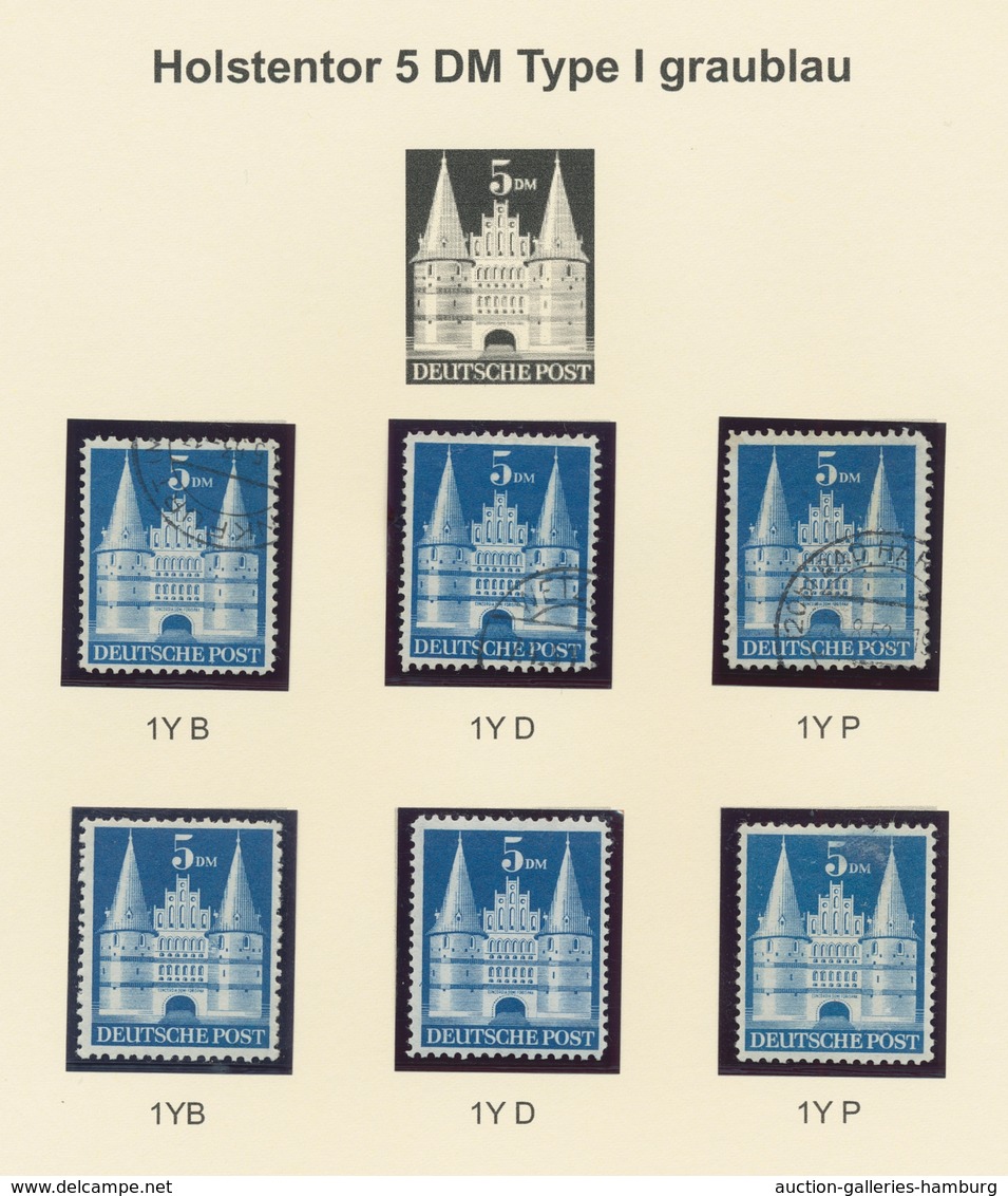 Bizone: 1948, Bauten-Spezialsammlung Von 19 Weitgezähnten Werten Der 5 DM Schwärzlichultramarin Auf - Autres & Non Classés