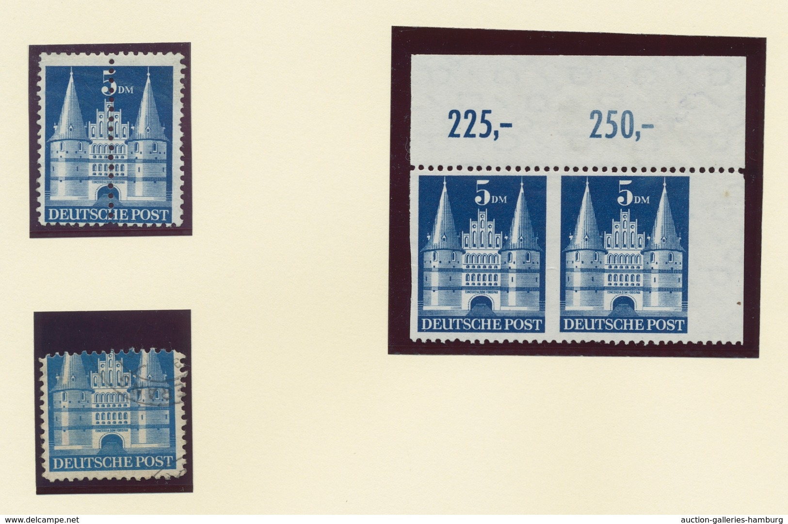 Bizone: 1948, Bauten-Spezialsammlung Von 19 Weitgezähnten Werten Der 5 DM Schwärzlichultramarin Auf - Autres & Non Classés