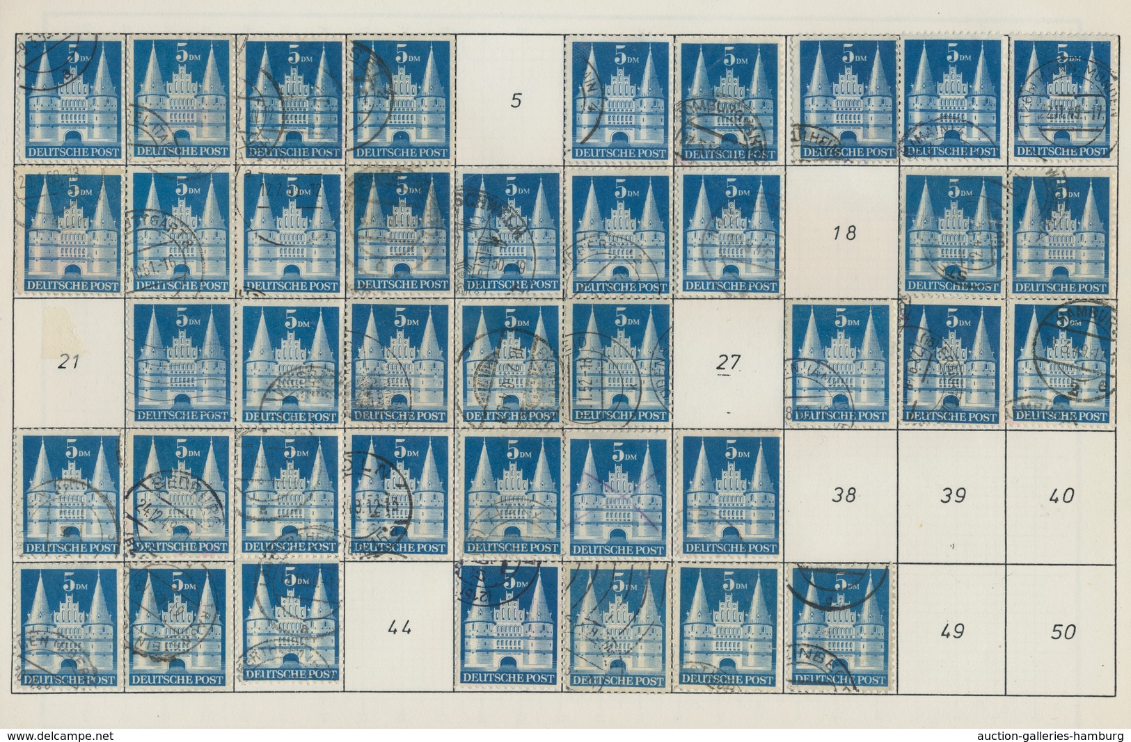 Bizone: 1948, Bauten 5,- DM Schwärzlichultramarin Weitgezähnt In Type I. Partie In Einem Album Mit E - Autres & Non Classés