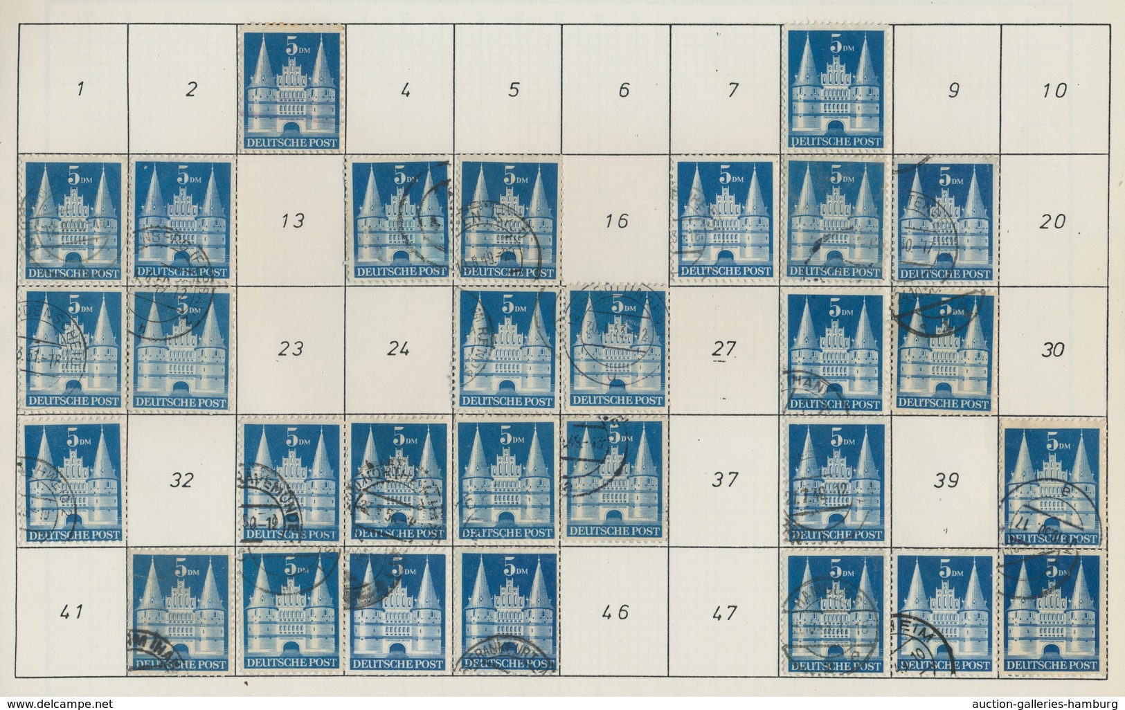 Bizone: 1948, Bauten 5,- DM Schwärzlichultramarin Weitgezähnt In Type I. Partie In Einem Album Mit E - Autres & Non Classés