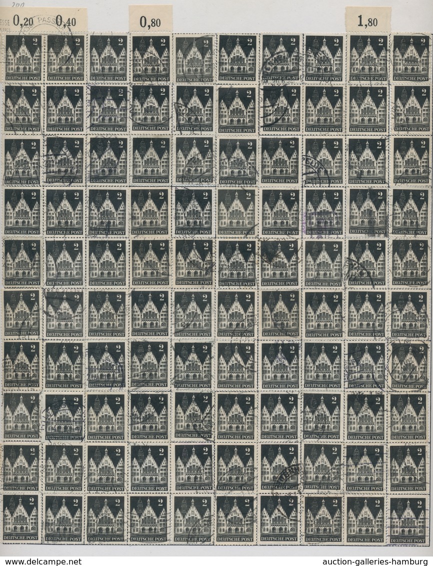 Bizone: 1948, Bauten 2 Pfennig Schwarz Enggezähnt. Partie Von 400 Gestempelten Werten Als 4 Komplett - Autres & Non Classés