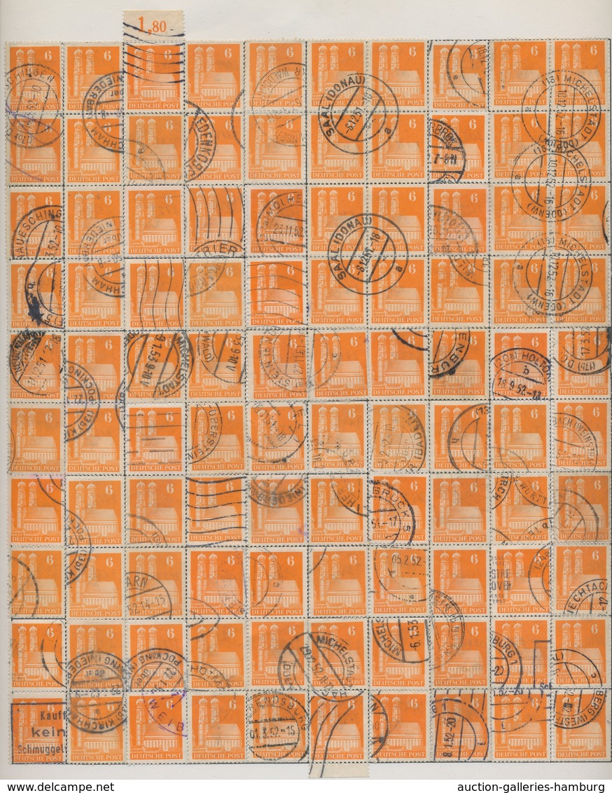 Bizone: 1948, Bauten 6 Pfennig Orange Enggezähnt. Partie Von Etwa 1.450 Gestempelten Werten Als Komp - Autres & Non Classés