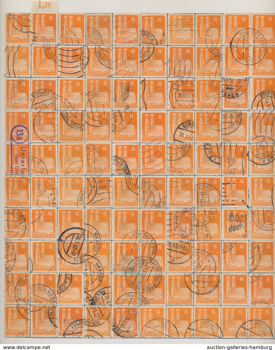 Bizone: 1948, Bauten 6 Pfennig Orange Enggezähnt. Partie Von Etwa 1.450 Gestempelten Werten Als Komp - Autres & Non Classés