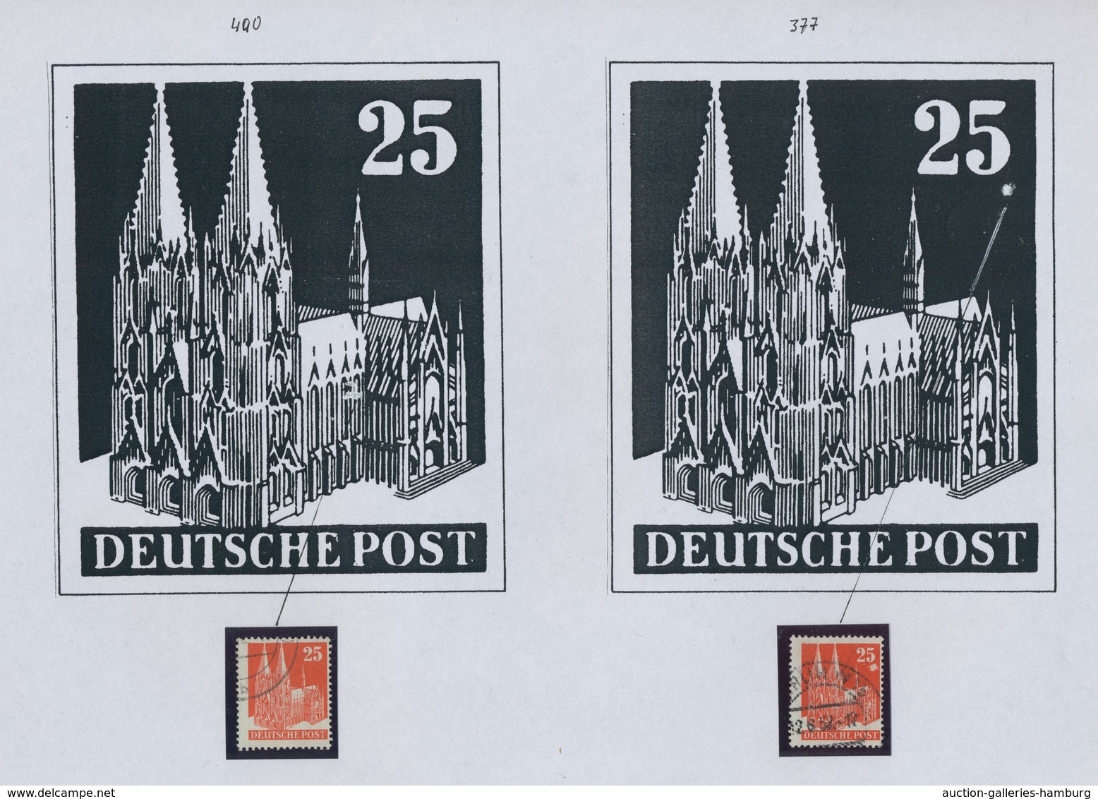 Bizone: 1948, Bauten 25 Pfennig Orangerot Enggezähnt In Type IV. Studie Von 30 Gestempelten Und 3 Po - Autres & Non Classés