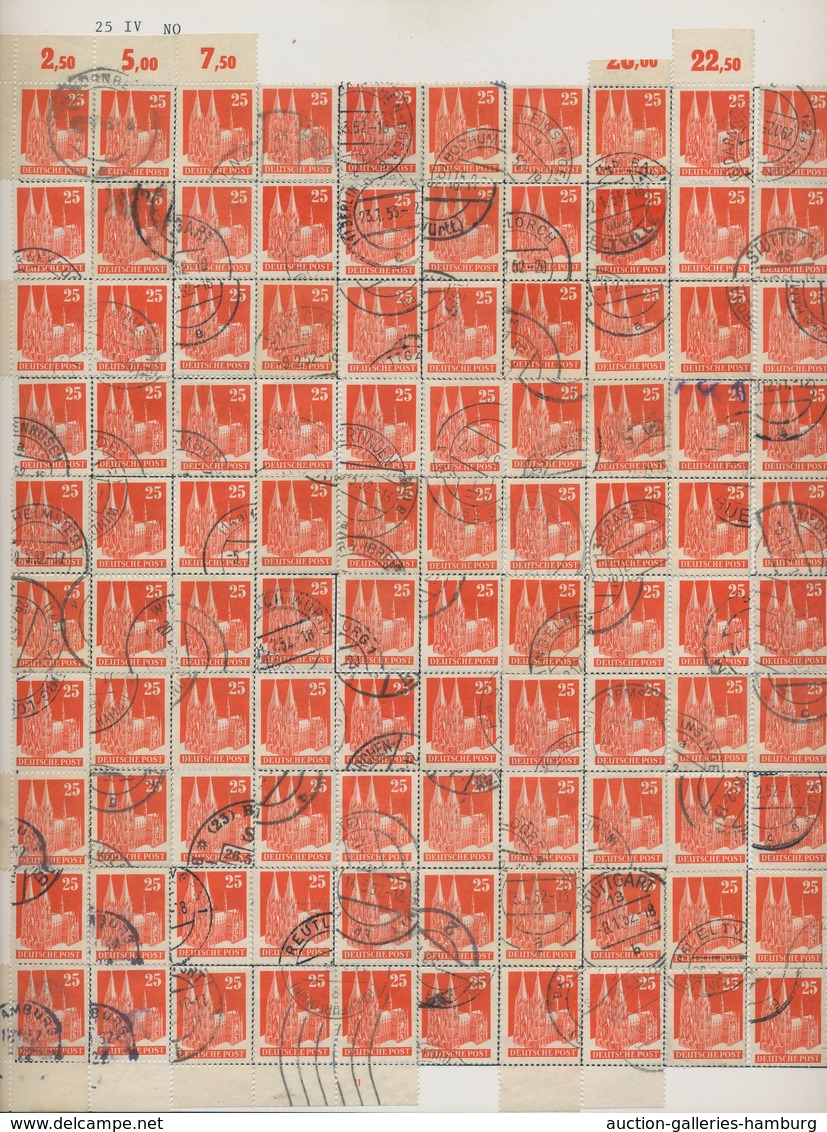 Bizone: 1948, Bauten 25 Pfennig Orangerot Enggezähnt In Type IV. 100 Gestempelte Marken Als Komplett - Autres & Non Classés