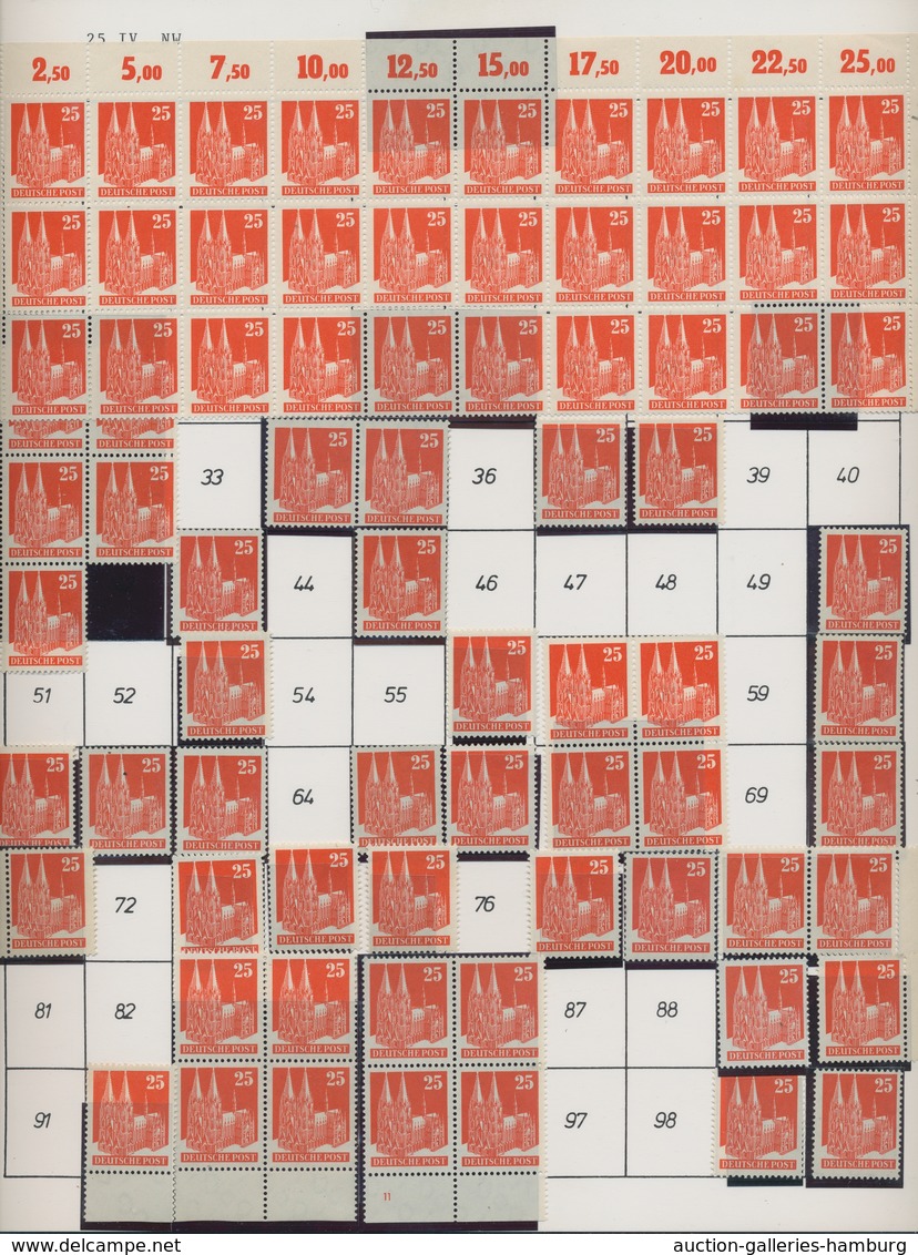 Bizone: 1948, Bauten 25 Pfennig Orangerot Enggezähnt In Type IV. Bogenreckunstrucktion Des NW-Bogens - Autres & Non Classés