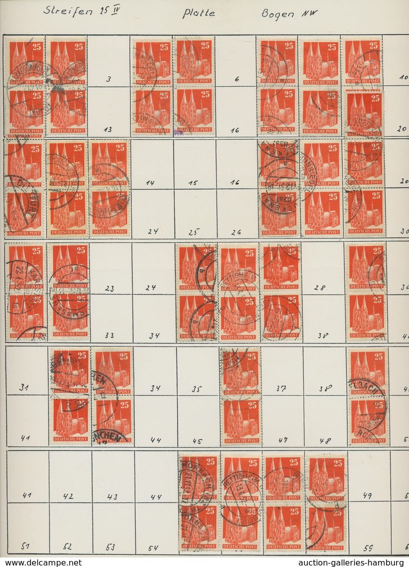Bizone: 1948, Bauten 25 Pfennig Orangerot Enggezähnt In Type IV. 46 Senkrechte Gestempelte Paare Und - Autres & Non Classés
