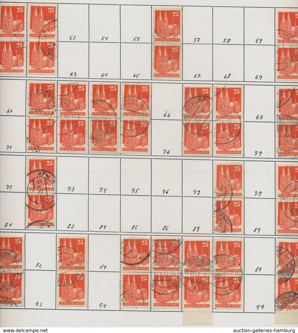 Bizone: 1948, Bauten 25 Pfennig Orangerot Enggezähnt In Type IV. 46 Senkrechte Gestempelte Paare Und - Autres & Non Classés