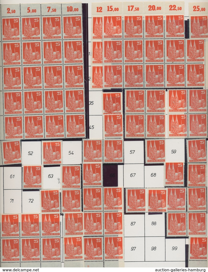 Bizone: 1948, Bauten 25 Pfennig Orangerot Enggezähnt In Type IV. Bogenreckunstruktion Des SO-Bogens - Autres & Non Classés